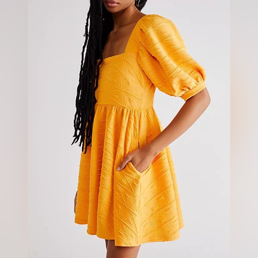 Free People Violet Puff Sleeve Mini Dress in Carrot Ginger Size XS